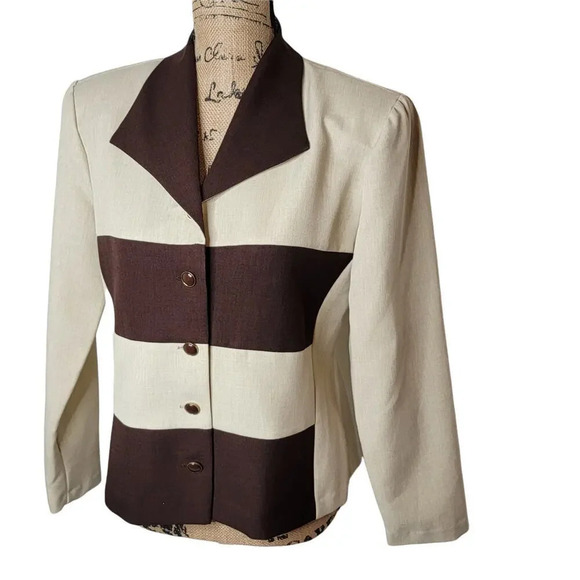 HELENE BLAKE Women's Striped Color Block Lightweight Suit Jacket Blazer Size 8 - Picture 8 of 12